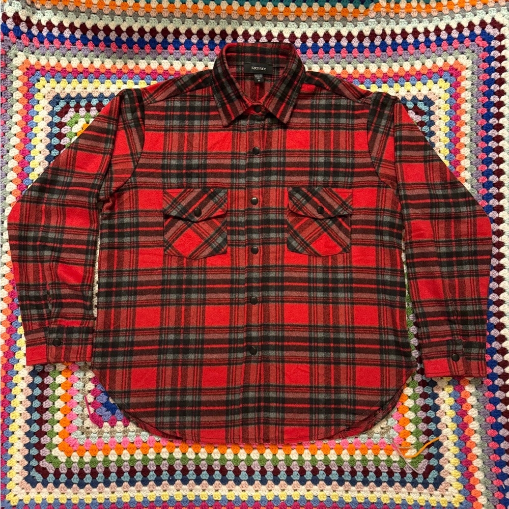 Karen Kane Running Wild Red and Black Plaid Shirt Jacket - M